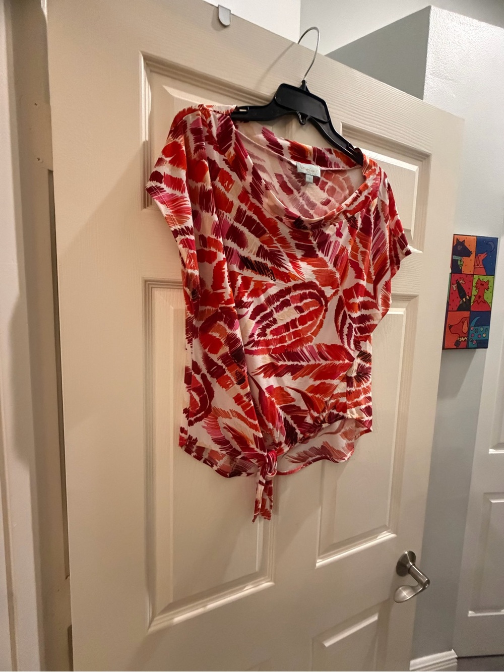 Veronica M Womenâs Red Leaf-Print Tie-Front Top size large